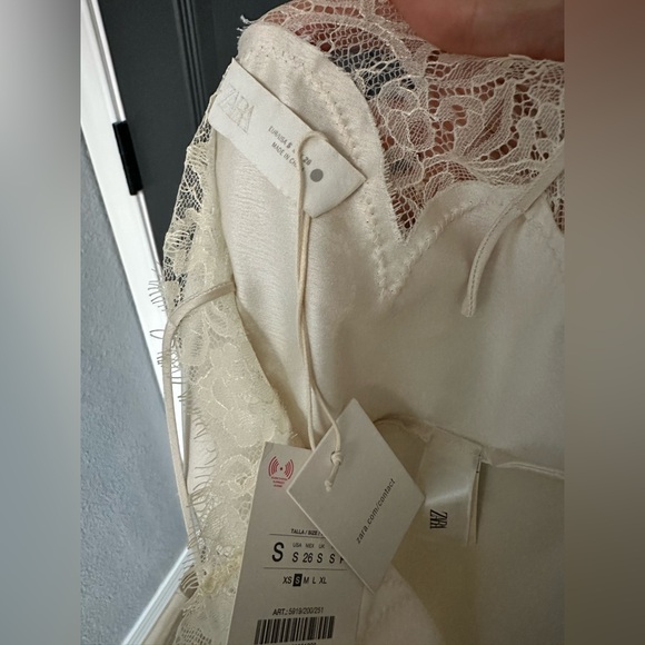 Zara ZW Collection Asymmetric Lace Satin Dress Ivory Size Small NWT - Picture 7 of 7